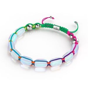 Rainbow Iridescent White Macrame Adjustable Mermaid Glass Pebble NOGU Bracelet